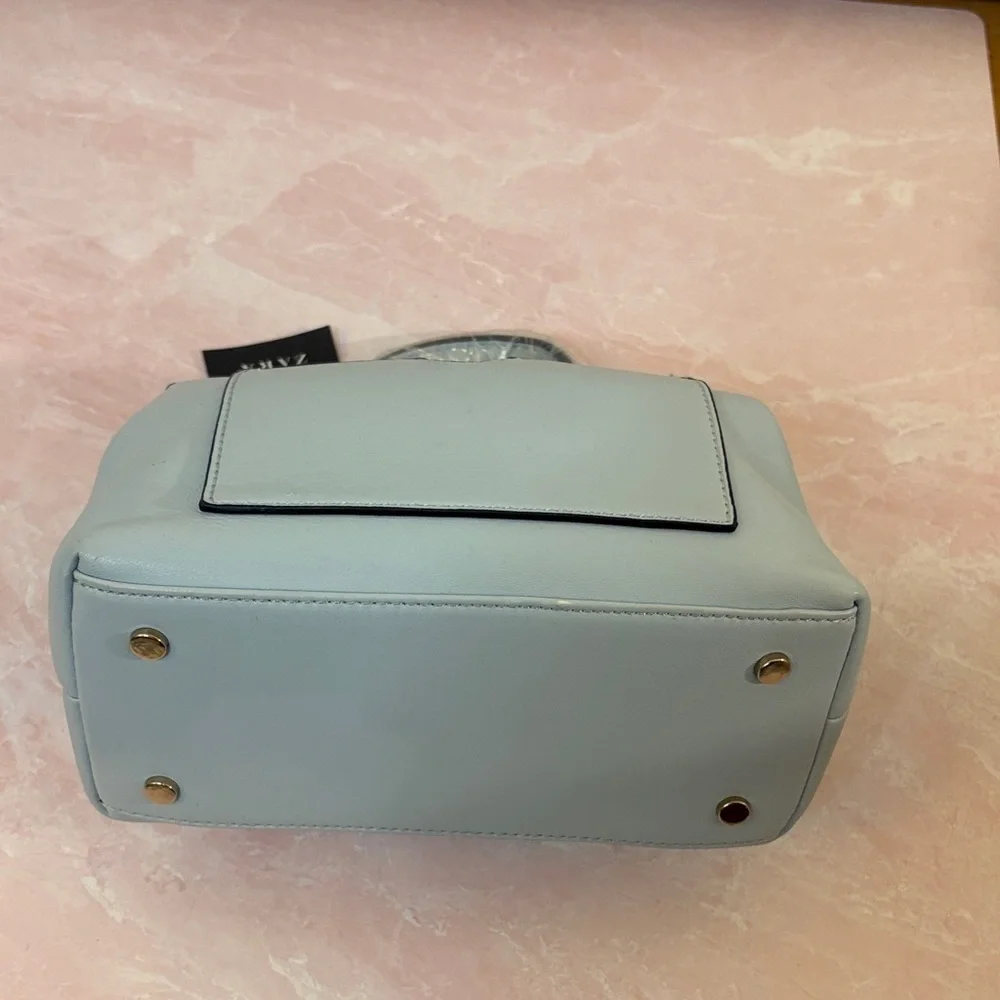 Zara Pastel Blue Satchel with Floral Accent